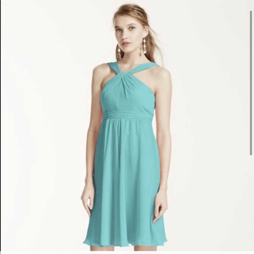 DB Crinkle Chiffon Bridesmaid Dress W/Halter